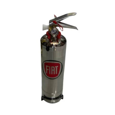 Extincteurs inox personnalisables 1kg à poudre ABC avec logo Fiat pour véhicule, disponible chez Oran Protection en Algérie.