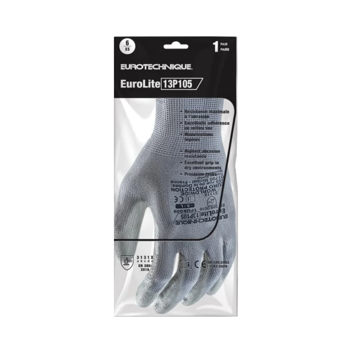 Emballage individuel des gants EUROLITE 13P105 Coverguard