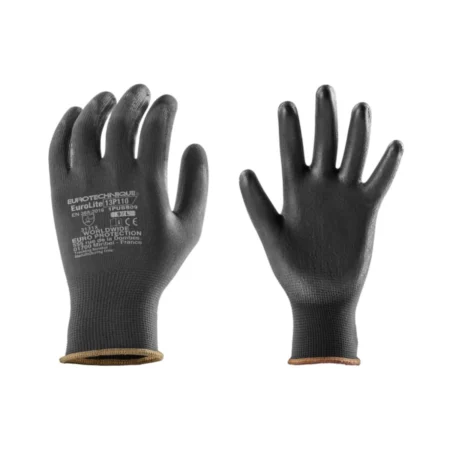 Gants EUROLITE 13P110 noirs en polyester avec enduction PU pour manutention en Algérie