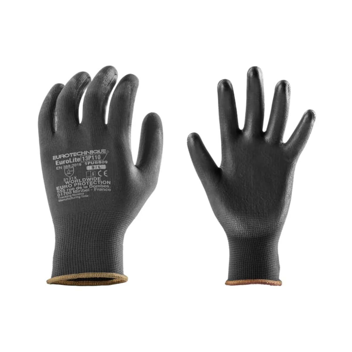 Gants EUROLITE 13P110 noirs en polyester avec enduction PU pour manutention en Algérie