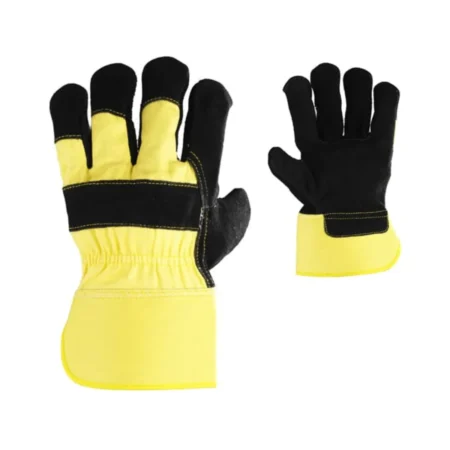 Gants de manutention MO158 en cuir croûte de vachette noir avec dos jaune